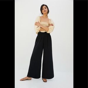 Maeve Smocked Wide-leg Pants In Black